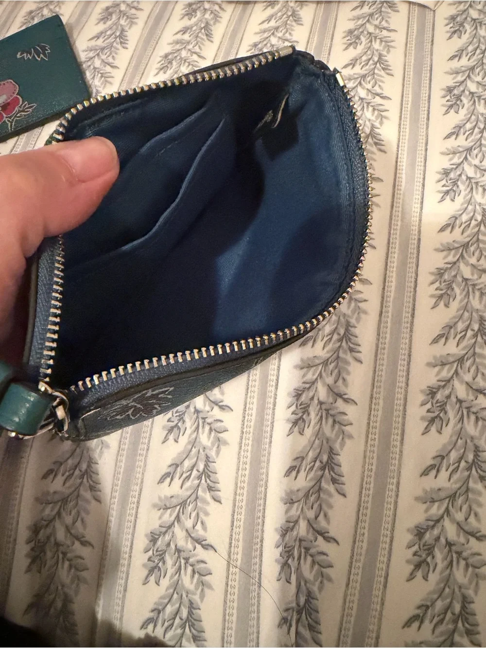 Coach Teal Floral Zip Wristlet and Card Case Set